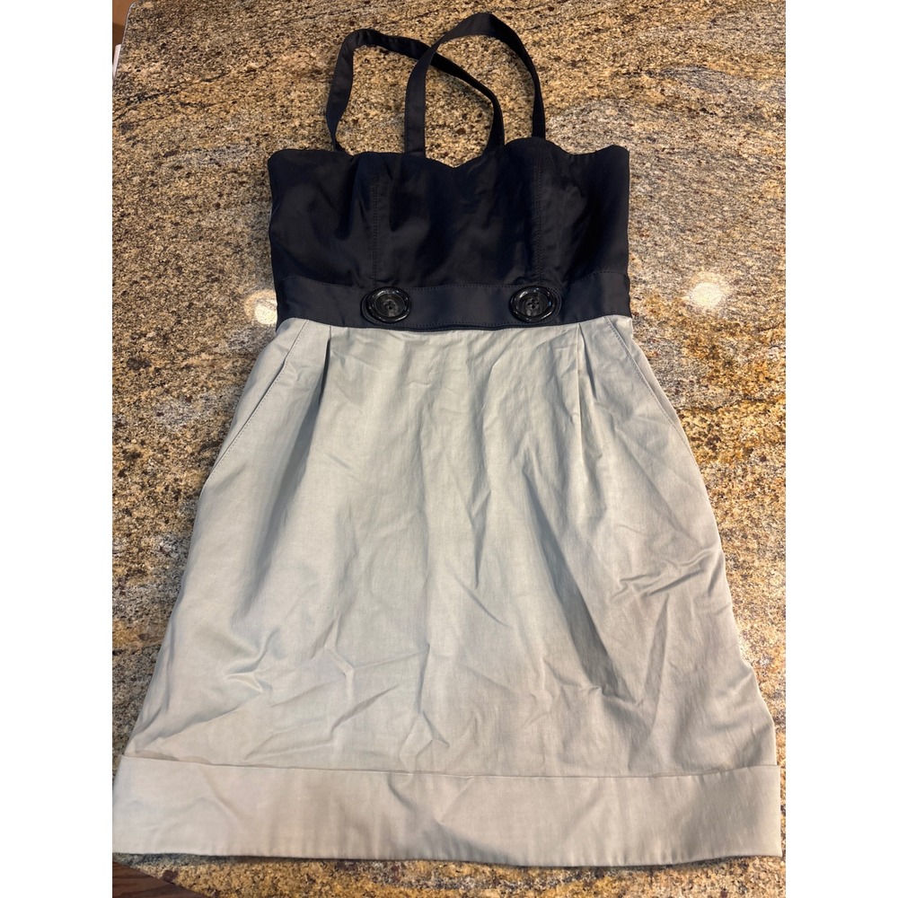 Laila Azhar Black Grey Colorblock Halter Mini Dress Size 4 Tulip Skirt Pockets
